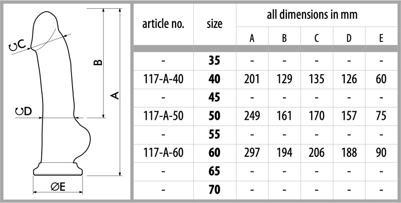 size chart for dildo Kama